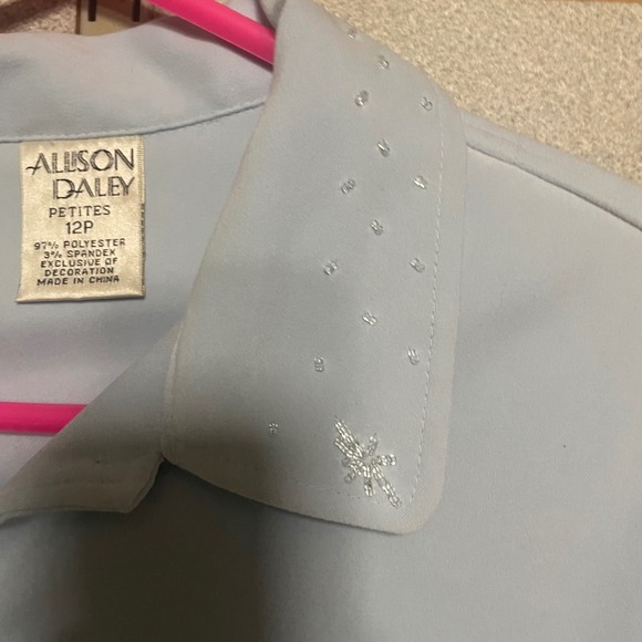 Allison Daley Petite Women's Blue Beaded Collar & Cuff Long Sleeve Shirt 12 P - Picture 4 of 7